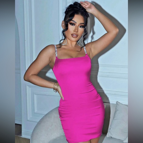 Rhinestone Strap Satin Bodycon - Picture 2 of 8